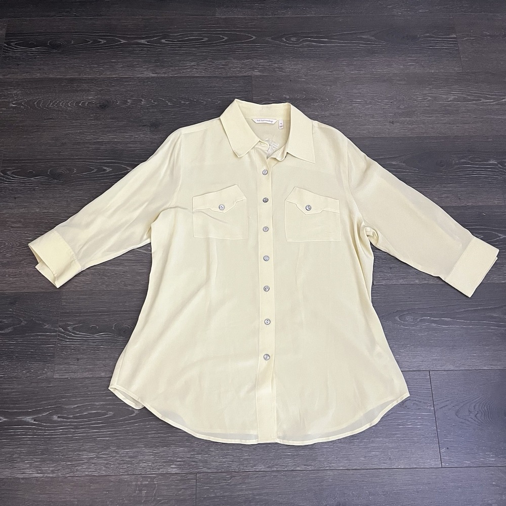 Soft Surroundings NWT 100% Silk Button Front‎ Top Sz LP Blouse Quiet Luxury